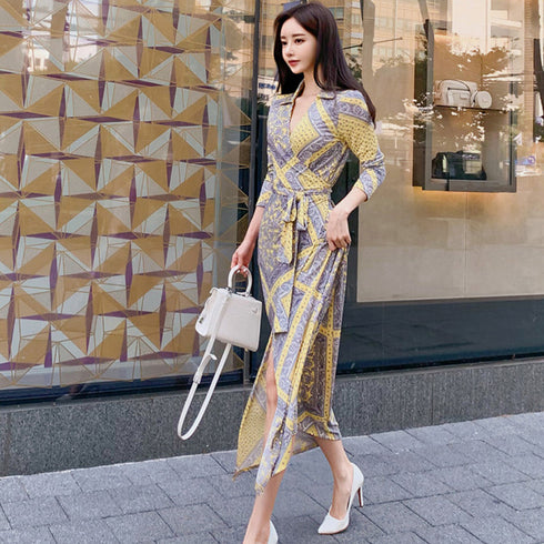 Blocked Grey & Yellow Maxi Dress - ROUTINE FASHION